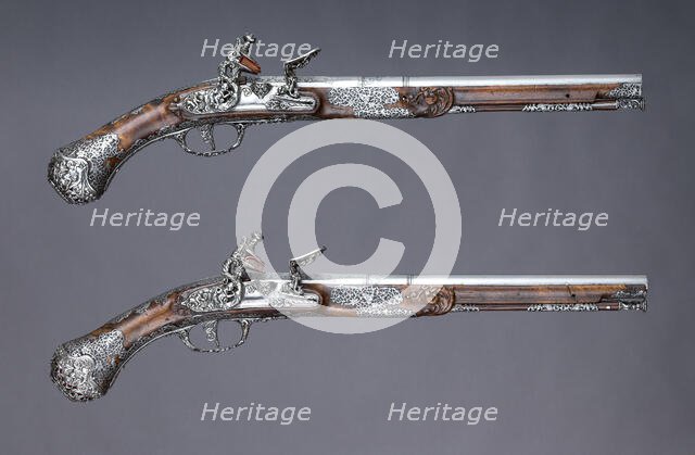 Pair of Flintlock Pistols, Italian, Brescia, ca. 1686. Creator: Giovan Battista Francino.