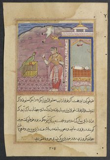 Page from Tales of a Parrot (Tuti-nama): Forty-fourth night: The parrot addresses..., c. 1560. Creator: Unknown.