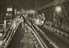 Repairing a railway track, Charing Cross Bridge, London, 20th century. Artist: Unknown