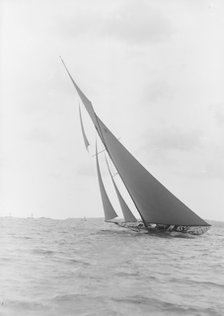 The 15 Metre class sailing yacht 'Paula III', heeling on windward leg, 1913. Creator: Kirk & Sons of Cowes.