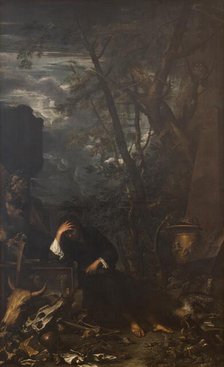 Democritus in Meditation on the Ending of all Things, 1650-1651. Creator: Salvator Rosa.