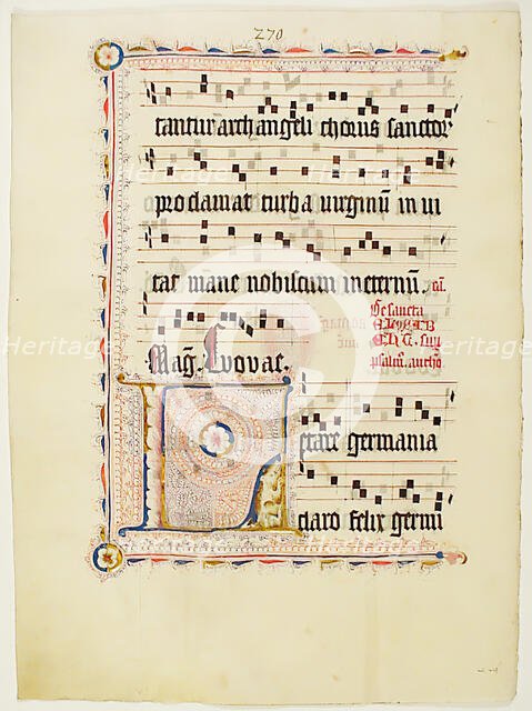 Manuscript Leaf with Initial L, from an Antiphonary, German, second quarter 15th century. Creator: Unknown.