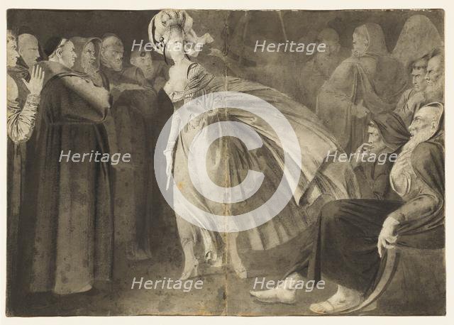 Woman Standing among the Friars (recto), c. 1770-1775. Creator: John Brown (British, 1752-1787).