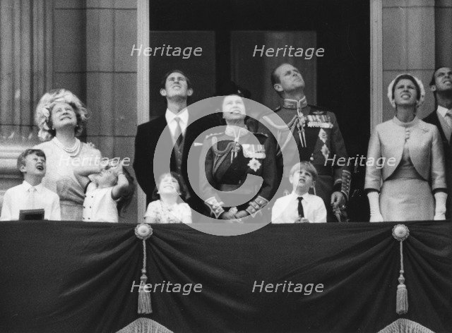 The Royal family watch a RAF flyby from the balcony of Buckingham Palace, 13th June 1970.  Creator: Unknown.