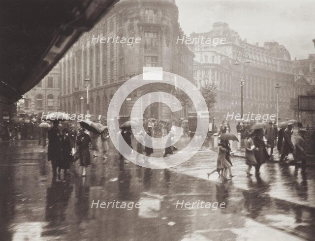 One of Londons wet days. From the album: Photograph album - London, 1920s. Creator: Harry Moult.