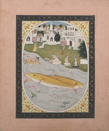 Manuscript Painting with Hindu Tantric Scene Depicting Two Fish, 1800-1820. Creator: Unknown.