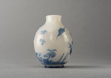 White glass snuff bottle with blue overlay, China, Qing dynasty, 1644-1911. Creator: Unknown.