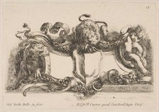 Cartouche Containing an Empty Shield Surmounted by a Lion and Framed by a Lion and a Child, 1646. Creator: Stefano della Bella.