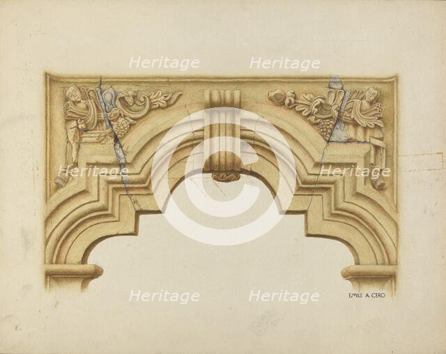 Carved Stone Arch Over Doorway, c. 1939. Creator: Emile Cero.