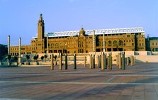 Exterior view of the Olympic Stadium of Montjuic in Barcelona.