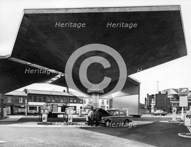 National Benzole filling station, Harbourne in Birmingham 1968. Creator: Unknown.