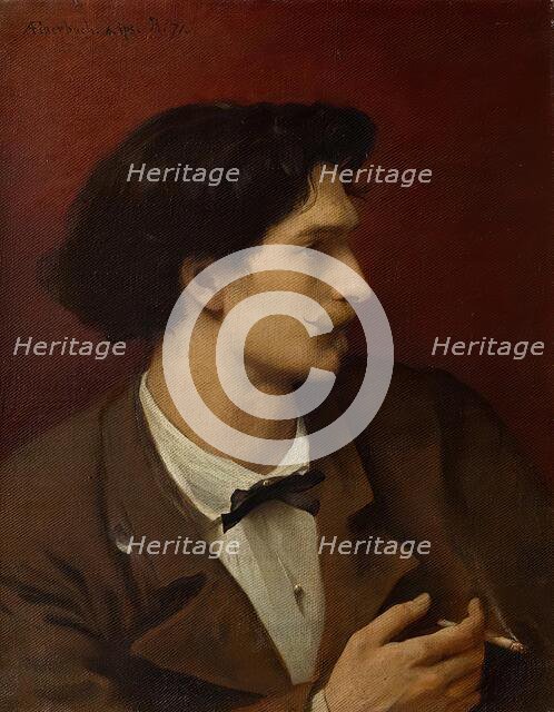 Self-portrait with cigarette, 1871. Creator: Anselm Friedrich Feuerbach.