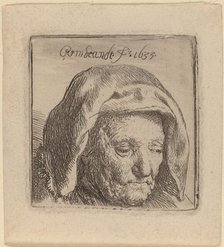 The Artist's Mother in a Cloth Headdress, Looking Down, 1633. Creator: Rembrandt Harmensz van Rijn.