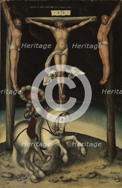 The centurion Longinus among the crosses of Christ and the two thieves, 1539. Artist: Cranach, Lucas, the Elder (1472-1553)