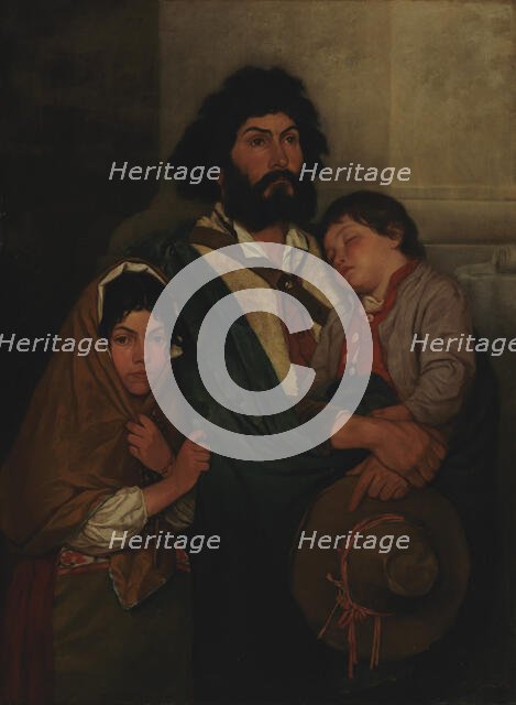 A Father with His Two Childen from Subiaco, 1868. Creator: Severin Falkman.