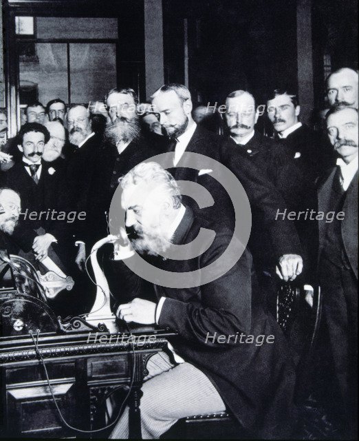 Alexander Graham Bell (USA, 1847-1922), engineer. Opening the phone line from New York to Chicago…