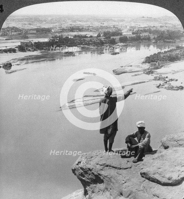 Aswan and the island of Elephantine as seen from the western cliffs, Egypt, 1905.Artist: Underwood & Underwood