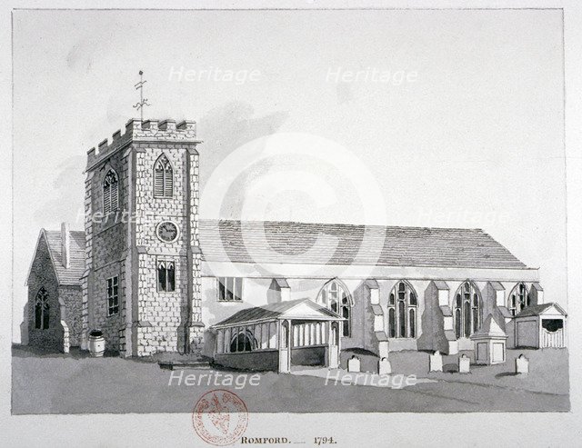 Church of St Edward the Confessor, Romford, Essex, c1800. Artist: Anon
