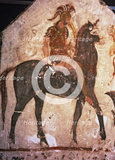 Rider, Greek painting with italic influenced, from the Lucanian tomb at Paestum.