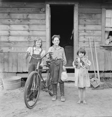 Three of the four Arnold children, Michigan Hill, Western Washington, 1939. Creator: Dorothea Lange.