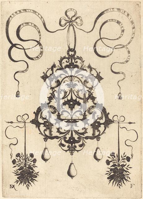 Large Pendant, Lower Left and Right Two Bunches of Grass, Flowers, and Fruit, 1596. Creator: Daniel Mignot.