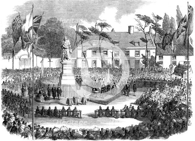 Inauguration of the statue of Sir Isaac Newton at Grantham, Lincolnshire, 1858. Artist: Unknown