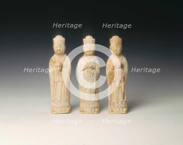 Set of three pottery figures holding zodiac symbols, Northern Song dynasty, China, 11th century. Artist: Unknown