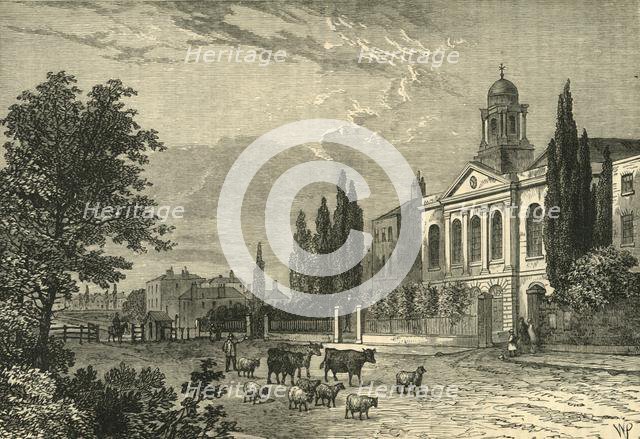 'Turnpike in the Hampstead Road, and St. James's Church, in 1820', (c1876). Creator: Unknown.