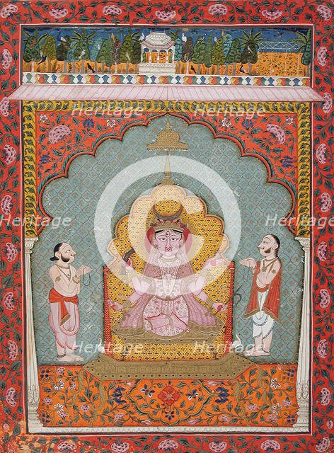 Durga Being Worshipped by Two Devotees (image 1 of 3), c1850. Creator: Unknown.