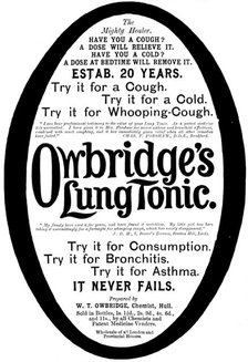 Advertisement for Owbridge's Lung Tonic, 1895. Creator: Unknown.
