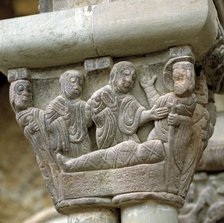Capitel representing the 'Resurrection of Lazarus', in the cloister of the monastery of San Juan …