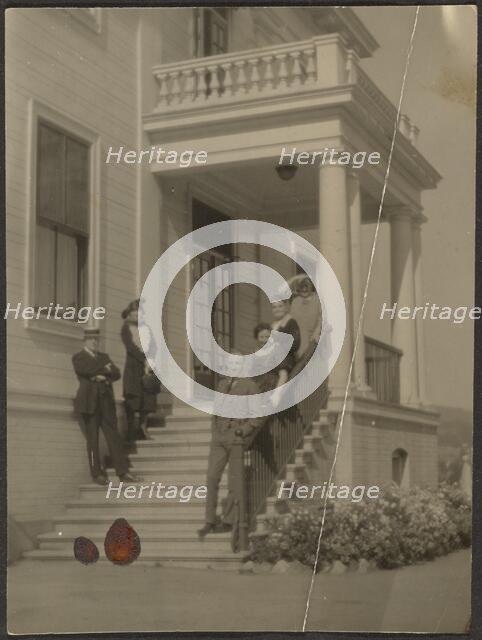 Group Portrait on Steps of Large House, 1907-1943. Creator: Louis Fleckenstein.