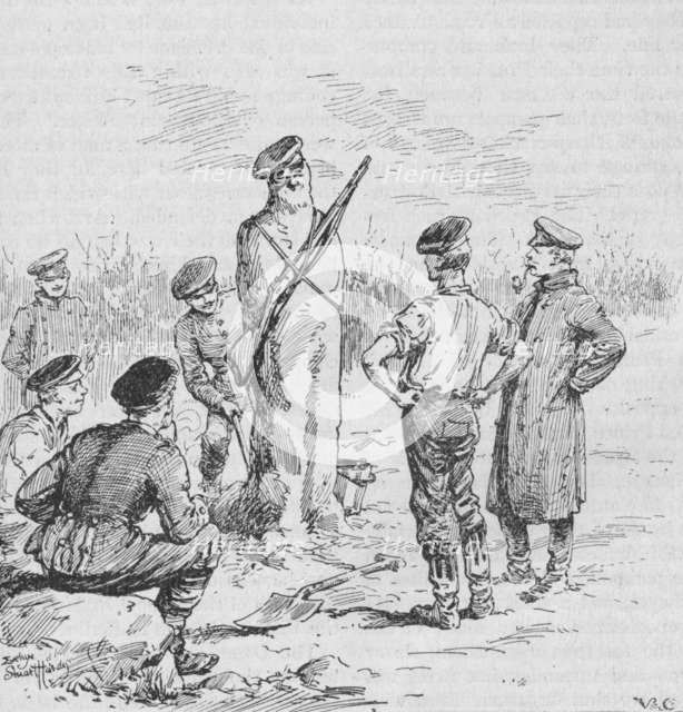 'The German Soldiers Making Sentries Out of Clay', 1902. Artist: Evelyn Stuart Hardy.