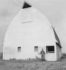 Farmer from Nebraska and his new barn on the Yamhill farms..., Yamhill County, Oregon, 1939. Creator: Dorothea Lange.