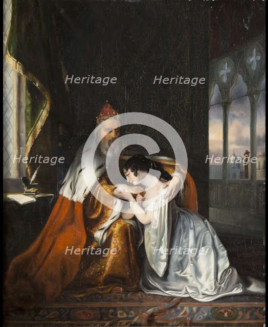 Lucrezia begging her father in law Doge Francesco Foscari to interfere in favor of her husband Jacop