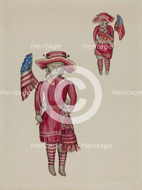 Knitted Doll with Flag, c. 1937. Creator: Verna Tallman.