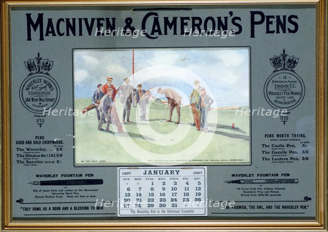 Calendar advertising MacNiven & Cameron's Pens, 1907. Artist: Unknown