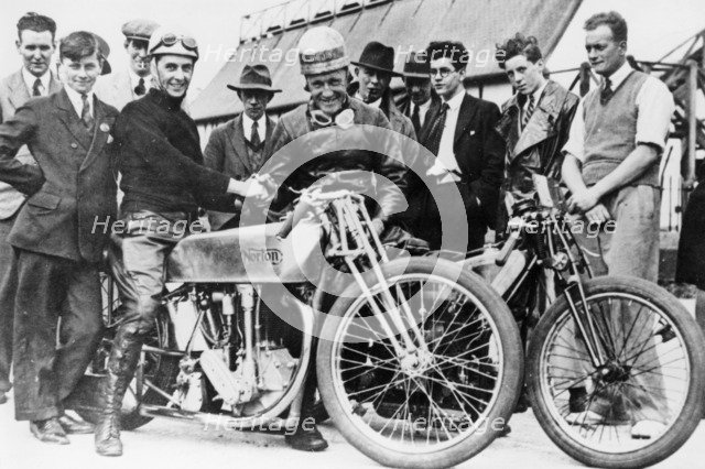 Bill Lacey and Tommy Atkins with a Norton bike, 1931. Artist: Unknown