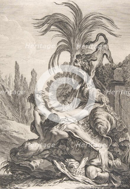 The Frightened Naïad (Une naïade échevelée recule d'efroi à la vue d'un lion), ca. 1740., Creator: Jean-Baptiste-Marie Pierre.