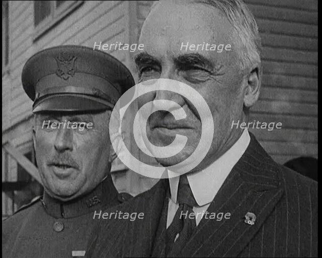 United States Senator from Ohio and Presidential Candidate Warren Harding Stopping for..., 1920. Creator: British Pathe Ltd.
