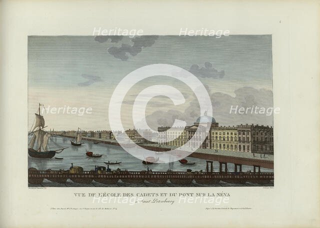 Vue de l'École des cadets et du pont sur la Néva, à Saint-Petersbourg, 1817-1824. Creator: Courvoisier-Voisin, Henri (1757-1830).