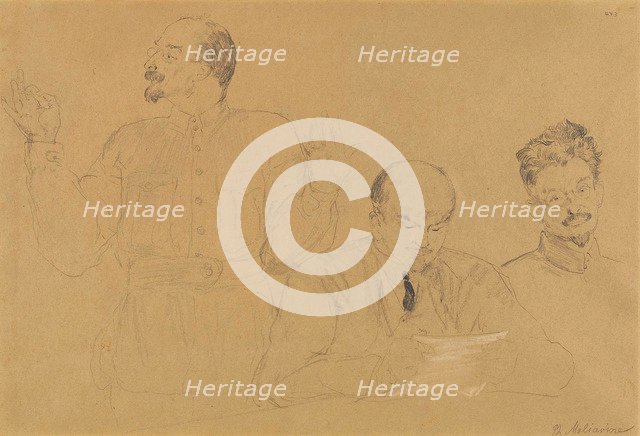 Anatoly Lunacharsky (1875-1933), Vladimir Lenin (1870-1924) and Leon Trotsky (1879-1940), 1921.