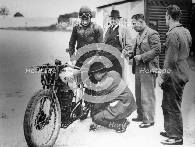 Jimmy Guthrie riding a Norton, (1930s?). Artist: Unknown