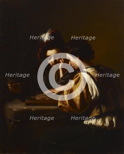 Board game players, 1858-1864.  Creator: Ida Silfverberg.