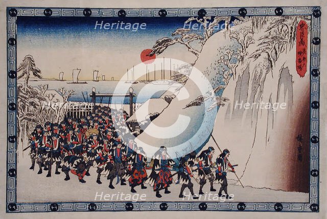 Act XI Sixth Episode: Ronin Enter Sengakuji Temple to Pay Homage to Their...between c1835 and c1839. Creator: Ando Hiroshige.