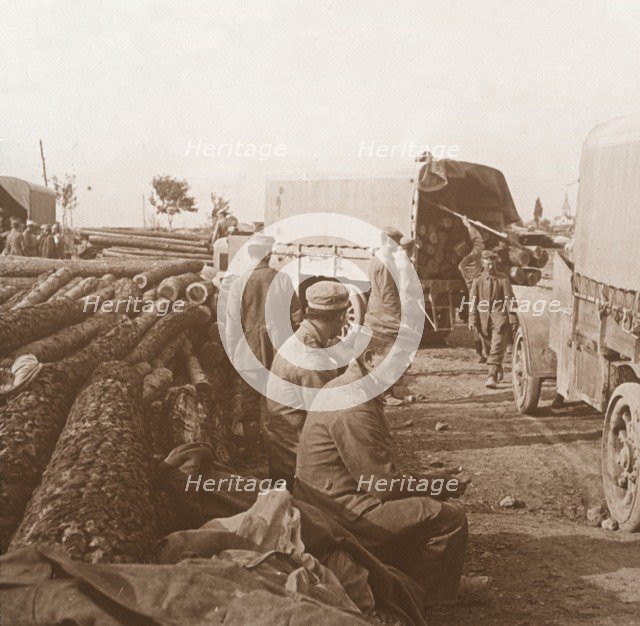 Trucks on the Voie Sacrée, Verdun, northern France, c1914-c1918.  Artist: Unknown.