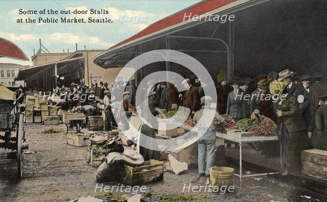 Some of the outdoor stalls at Pike Place Market, Seattle, Washington, USA, 1911. Artist: Unknown