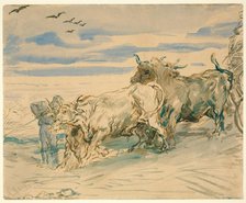 Drover with Oxen Pulling a Cart, 1840/41. Creator: Theodore Chasseriau.