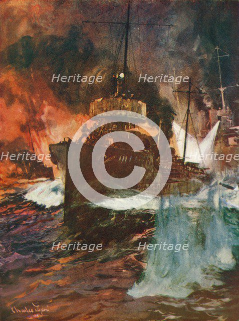 'A Night Attack. Torpedo-Boats at Work', c1918 (1919) Artist: Charles Dixon.