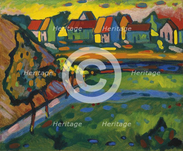 Bavarian village with a field, c. 1908. Artist: Kandinsky, Wassily Vasilyevich (1866-1944)